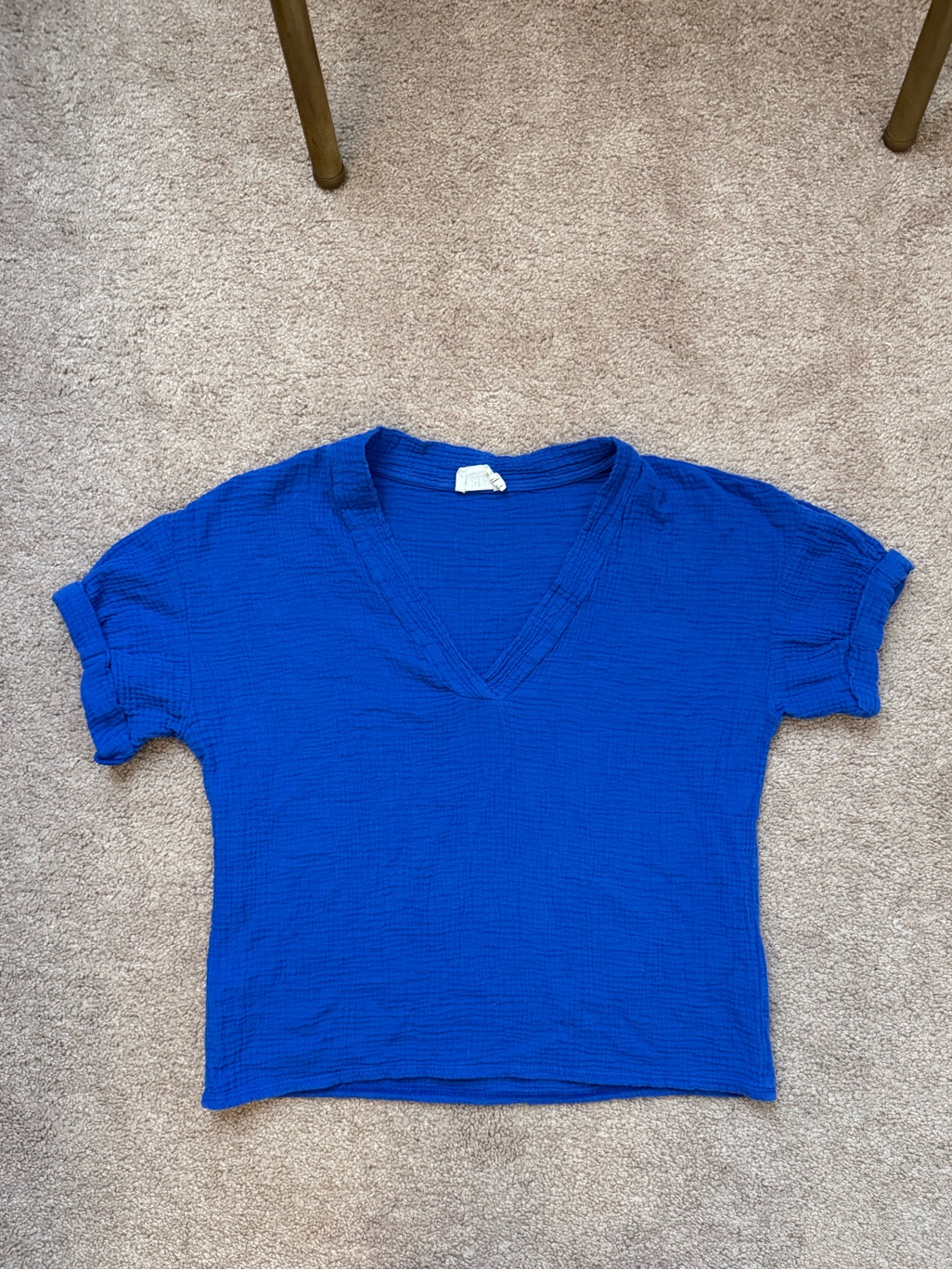 Nation Ltd Royal Blue V-Neck Gauze Short Sleeve Top